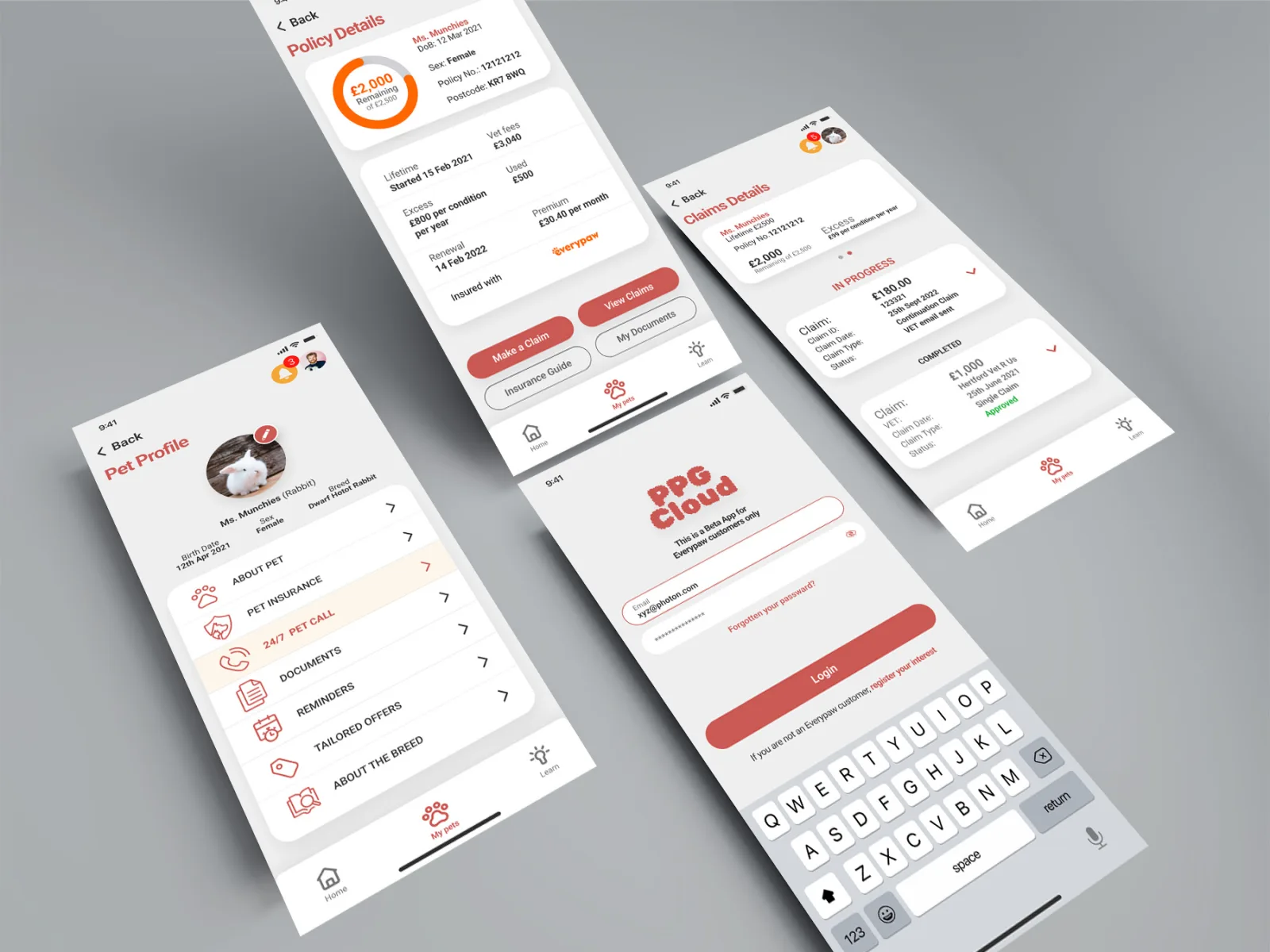 Early pet insurance interface concepts