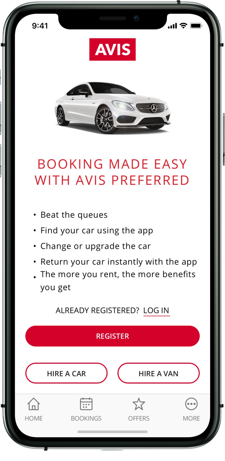 AVIS Preferred registration screen