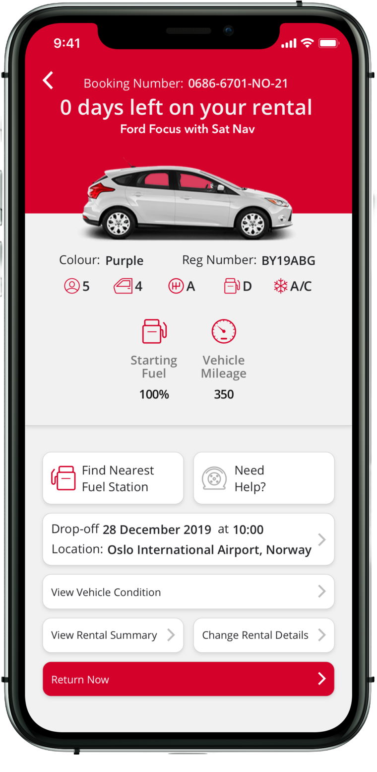 AVIS app active rental dashboard