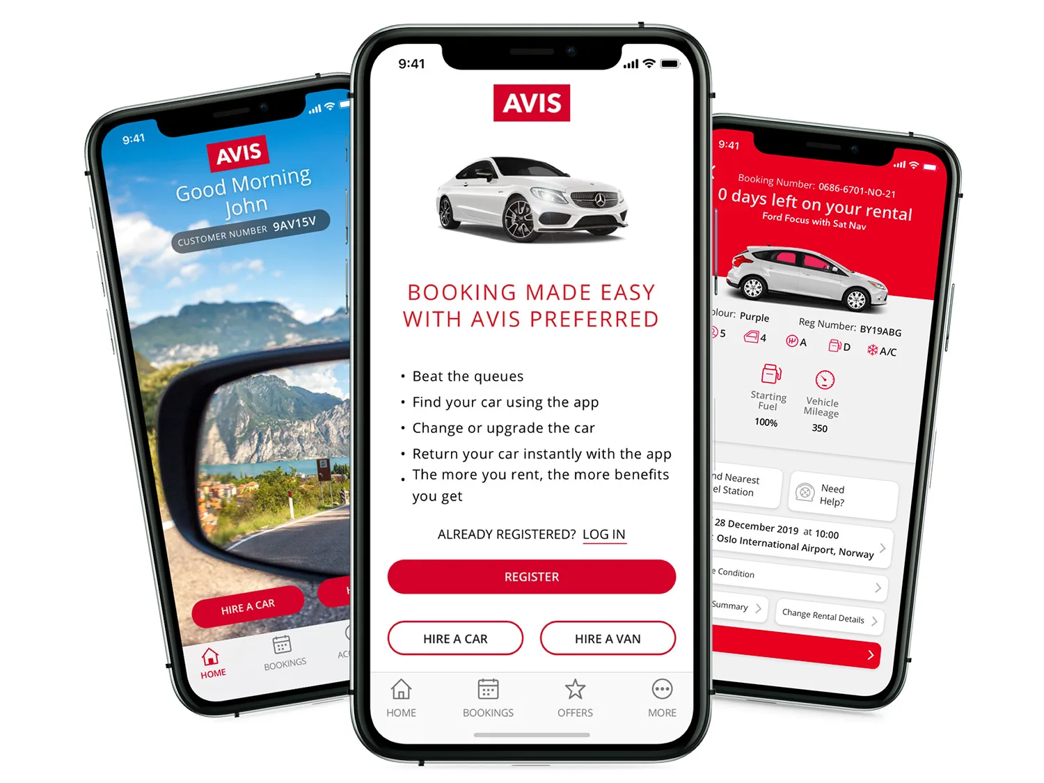 A collection of AVIS mobile app screens