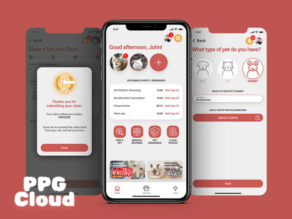 Pinnacle Pet Group mobile application screens